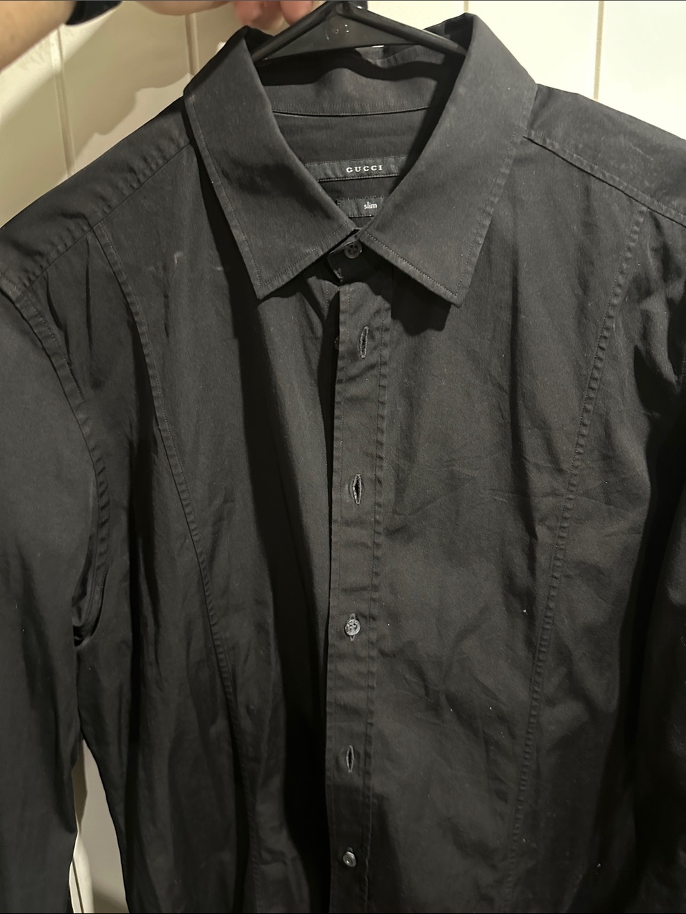 Gucci Men's Black Button-Down Dress Shirt medium slim fit